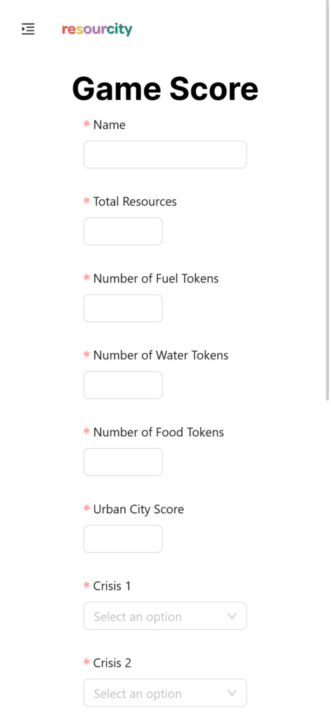 Game Score Form