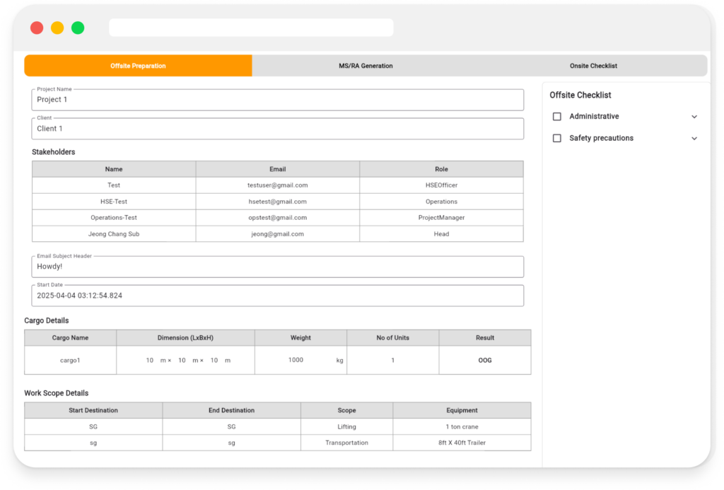 Manage Existing Project: Offsite Preparation