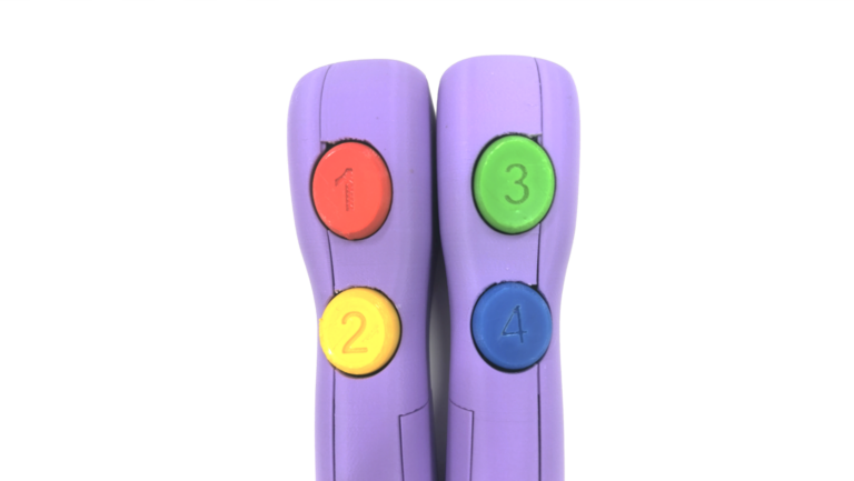 Addition of large, colorful, numbered thumb buttons for tactile stimulation